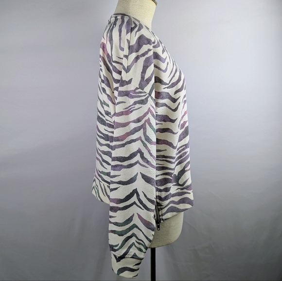 Rails Marlo Sweatshirt Tiger Print Side Zippers Cotton Poly Ivory Gradiant L NWT - Picture 6 of 16